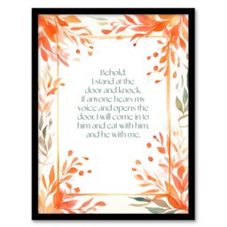 Artery8 Wall Art Print Behold Stand at Door & Knock Orange Christian Bible Quote Framed Art - Size: A4 - thumbnail 1