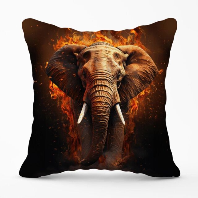 Warren Reed - Designer Splashart Elephant & fire Outdoor Cushion in Orange - Size: 45 cm x 45 cm - image 1