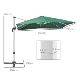OUTSUNNY 3 x 3(m) Cantilever Roma Parasol Garden Umbrella with Cross Base in Green - thumbnail 3