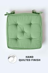 Homescapes Cotton Dining Chair Booster Cushion in Dark Green - Size: 40 cm x 40 cm - thumbnail 4