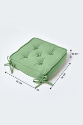 Homescapes Cotton Dining Chair Booster Cushion in Dark Green - Size: 40 cm x 40 cm - thumbnail 2