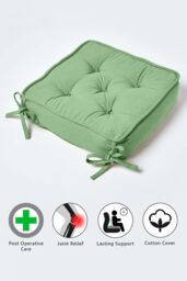 Homescapes Cotton Dining Chair Booster Cushion in Dark Green - Size: 40 cm x 40 cm - thumbnail 5