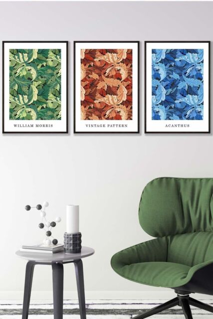 ARTZE Framed Blue, Green Brown William Morris Floral Framed Wall Art - Medium in Black - Size: W45 cm x H62 cm x D20mm - image 1