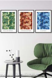 ARTZE Framed Blue, Green Brown William Morris Floral Framed Wall Art - Medium in Black - Size: W45 cm x H62 cm x D20mm - thumbnail 1