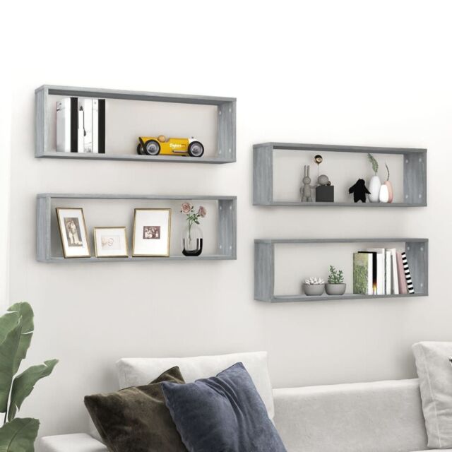 Berkfield Home Wall Cube Shelves 4 pcs Grey Sonoma 80x15x26.5 cm Engineered Wood - image 1