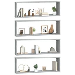 Berkfield Home Wall Cube Shelves 4 pcs Grey Sonoma 80x15x26.5 cm Engineered Wood - thumbnail 4