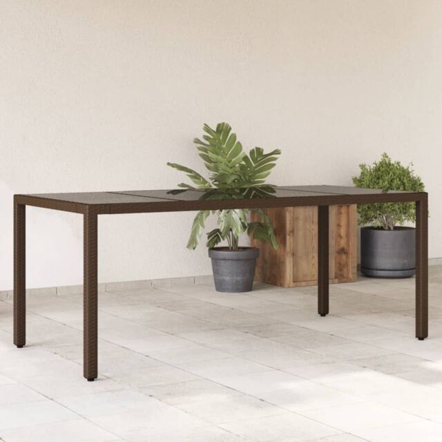 Berkfield Home Garden Table with Glass Top Brown 190x90x75 cm Poly Rattan - Size: 190 x 90 x 75 cm - image 1