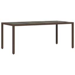 Berkfield Home Garden Table with Glass Top Brown 190x90x75 cm Poly Rattan - Size: 190 x 90 x 75 cm - thumbnail 2