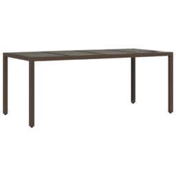 Berkfield Home Garden Table with Glass Top Brown 190x90x75 cm Poly Rattan - Size: 190 x 90 x 75 cm - thumbnail 6