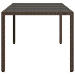 Berkfield Home Garden Table with Glass Top Brown 190x90x75 cm Poly Rattan - Size: 190 x 90 x 75 cm - thumbnail 5