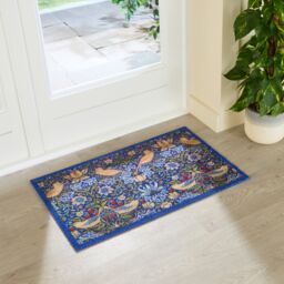 Artsy Mats William Morris Strawberry Thief Indoor Washable Doormat 80x50cm in Blue - Size: 50 cm x 80 cm - thumbnail 1