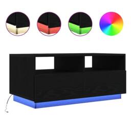Berkfield Home Modern Coffee Table with LED Lights Black Oak 90x49x40 cm - Size: 90 x 49 x 40 cm