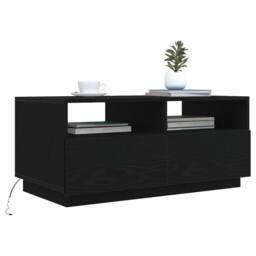 Berkfield Home Modern Coffee Table with LED Lights Black Oak 90x49x40 cm - Size: 90 x 49 x 40 cm - thumbnail 5