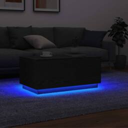 Berkfield Home Modern Coffee Table with LED Lights Black Oak 90x49x40 cm - Size: 90 x 49 x 40 cm - thumbnail 2