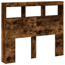 Berkfield Home Headboard Cabinet with LED Smoked Oak 120x17x102 cm in Brown - Size: 120 x 17 x 102 cm - thumbnail 1