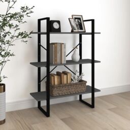 Berkfield Home 3-Tier Book Cabinet Grey 80x30x105 cm Solid Pine Wood - Size: 80 x 30 x 105 cm - thumbnail 1