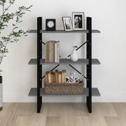 Berkfield Home 3-Tier Book Cabinet Grey 80x30x105 cm Solid Pine Wood - Size: 80 x 30 x 105 cm - thumbnail 4