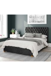 Aspire Nightingale Upholstered Ottoman Storage Bed, Mirazzi Velvet Fabric in Black - Size: Small Double - thumbnail 1