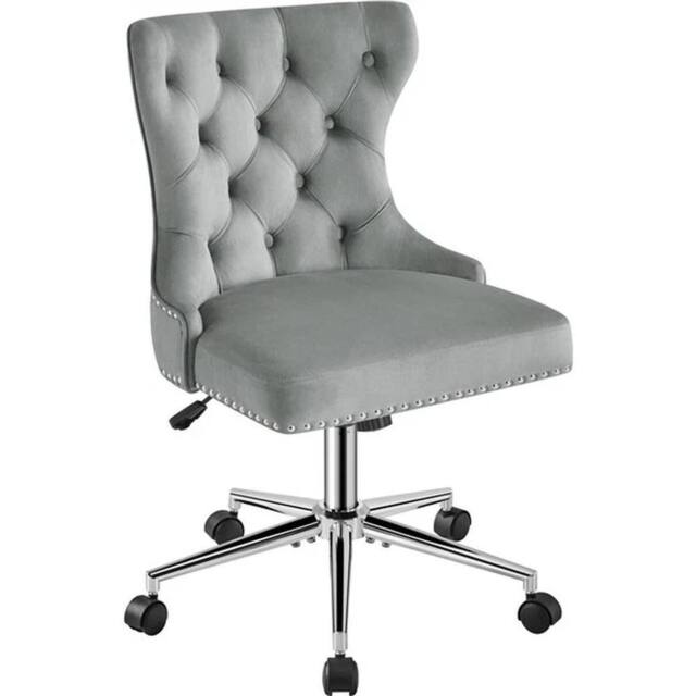 KORVIXA Velvet Upholstered Home Office Chair in Grey - Size: 100 cm x 100 cm - image 1