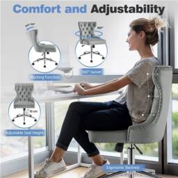 KORVIXA Velvet Upholstered Home Office Chair in Grey - Size: 100 cm x 100 cm - thumbnail 4