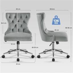 KORVIXA Velvet Upholstered Home Office Chair in Grey - Size: 100 cm x 100 cm - thumbnail 2