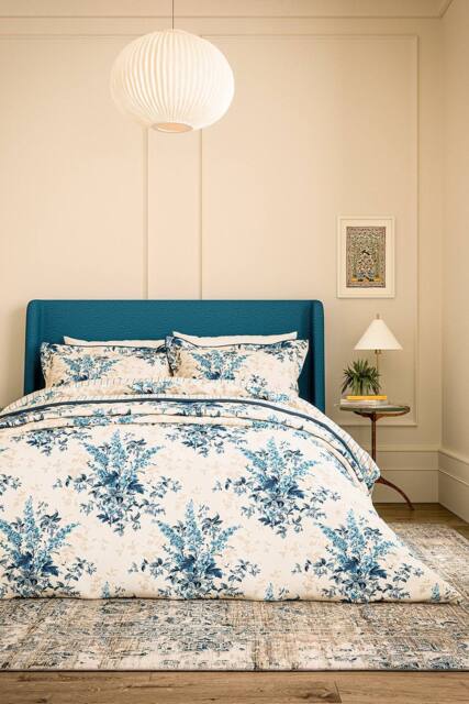 V&A 'Larkspur Meadow' Cotton Duvet Cover Set in Blue - Size: Single - image 1