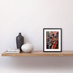 Artery8 Wall Art Print New Orleans Jazz Festival Musicians Warming Up in the City Street Abstract Modern Painting Artwork Framed 9X7 Inch - thumbnail 2