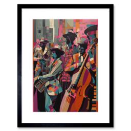 Artery8 Wall Art Print New Orleans Jazz Festival Musicians Warming Up in the City Street Abstract Modern Painting Artwork Framed 9X7 Inch - thumbnail 1