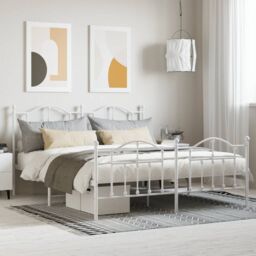 Berkfield Home Metal Bed Frame with Headboard & Footboard White 183x213 cm - thumbnail 1
