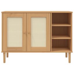 Berkfield Home Sideboard SENJA Rattan Look Brown 112x40x80cm Solid Wood Pine - Size: 112 x 40 x 80 cm - thumbnail 5