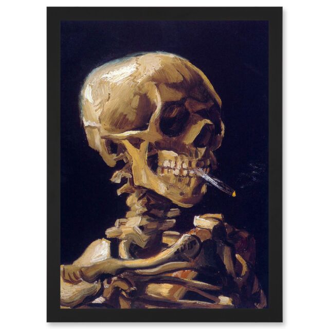 Artery8 Vincent Van Gogh Skull With A Burning Cigarette A4 Artwork Framed Wall Art Print in Black - image 1