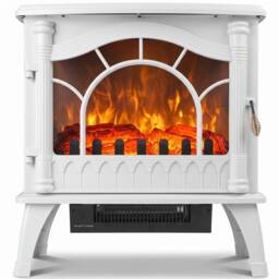 HOMCOM 3-Sided Glass Electric Fire Fan Heater with Flame Effect, White - Size: Medium