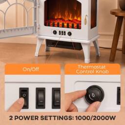 HOMCOM 3-Sided Glass Electric Fire Fan Heater with Flame Effect, White - Size: Medium - thumbnail 5