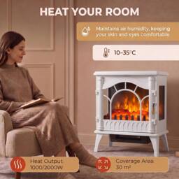 HOMCOM 3-Sided Glass Electric Fire Fan Heater with Flame Effect, White - Size: Medium - thumbnail 6