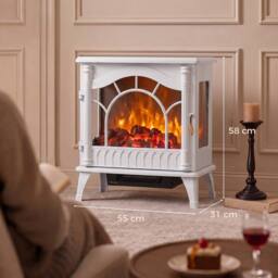 HOMCOM 3-Sided Glass Electric Fire Fan Heater with Flame Effect, White - Size: Medium - thumbnail 3