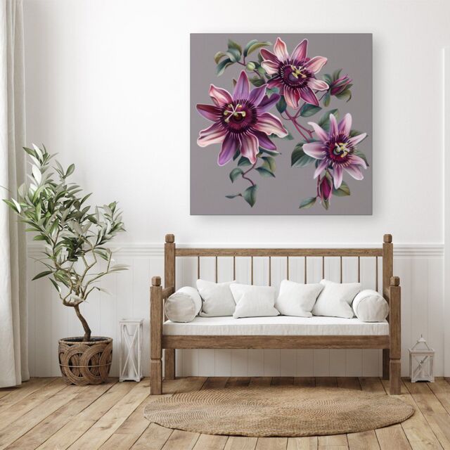 "Warren Reed - Designer Purple Passion Flowers Canvas - Size: W30"" x H30""" - image 1