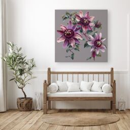 "Warren Reed - Designer Purple Passion Flowers Canvas - Size: W30"" x H30""" - thumbnail 1