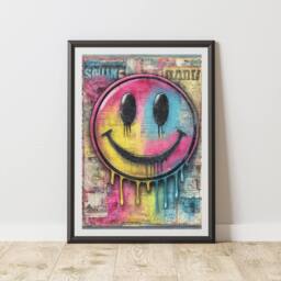 60 SECOND MAKEOVER Smiley Face Graffiti Print Urban Street Art Poster Junk Journal - Size: A4 - thumbnail 1