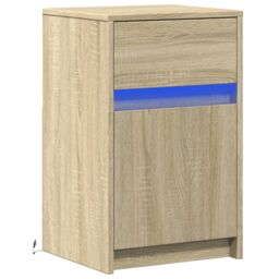 Berkfield Home Bedside Cabinet with LED Lights Sonoma Oak Engineered Wood in Brown - thumbnail 3