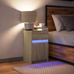 Berkfield Home Bedside Cabinet with LED Lights Sonoma Oak Engineered Wood in Brown - thumbnail 4
