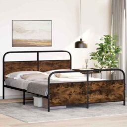 Berkfield Home Metal Bed Frame without Mattress Smoked Oak 150x200 cm King Size in Brown - thumbnail 4