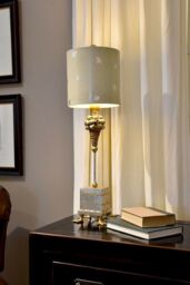 Loops Table Lamp Duck Feet Square Base Cream & Silver Leaf Cylinder Shade LED E27 60W in Metallics - thumbnail 3