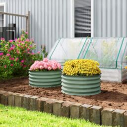 OUTSUNNY Set of 2 Raised Garden Bed Metal Planter Box with Safety Edging in Green - thumbnail 1
