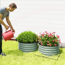OUTSUNNY Set of 2 Raised Garden Bed Metal Planter Box with Safety Edging in Green - thumbnail 3
