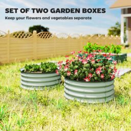 OUTSUNNY Set of 2 Raised Garden Bed Metal Planter Box with Safety Edging in Green - thumbnail 4