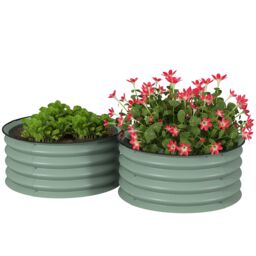 OUTSUNNY Set of 2 Raised Garden Bed Metal Planter Box with Safety Edging in Green - thumbnail 2