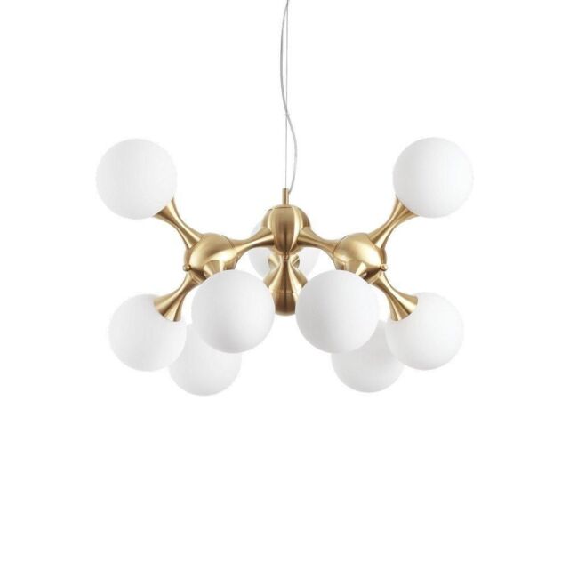 Netlighting Nodi Indoor Mutli Arm Ceiling Pendant Lamp 9 Lights Brass Satin E14 in Yellow