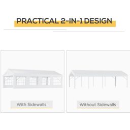 OUTSUNNY Garden Gazebo Portable Carport Shelter w/ Removable Sidewalls&Doors in White - thumbnail 6