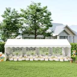 OUTSUNNY Garden Gazebo Portable Carport Shelter w/ Removable Sidewalls&Doors in White - thumbnail 1