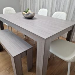 KOSY KOALA Grey Dining Table with 4 Diamond Stitched White Chairs & 1 Bench - Size: 140 cm x 80 cm - thumbnail 6